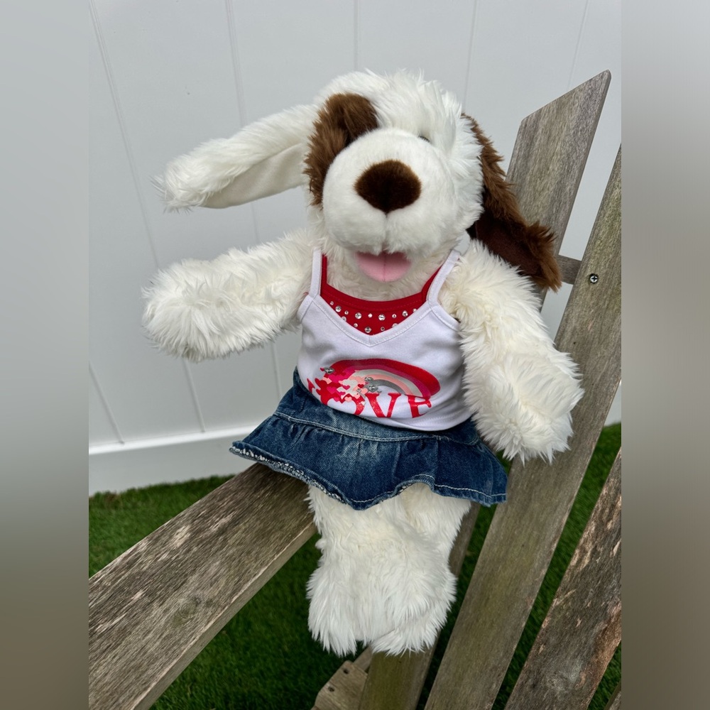 Build A Bear BAB‎ 16" Puppy Dog Plush White Brown Posable Ear